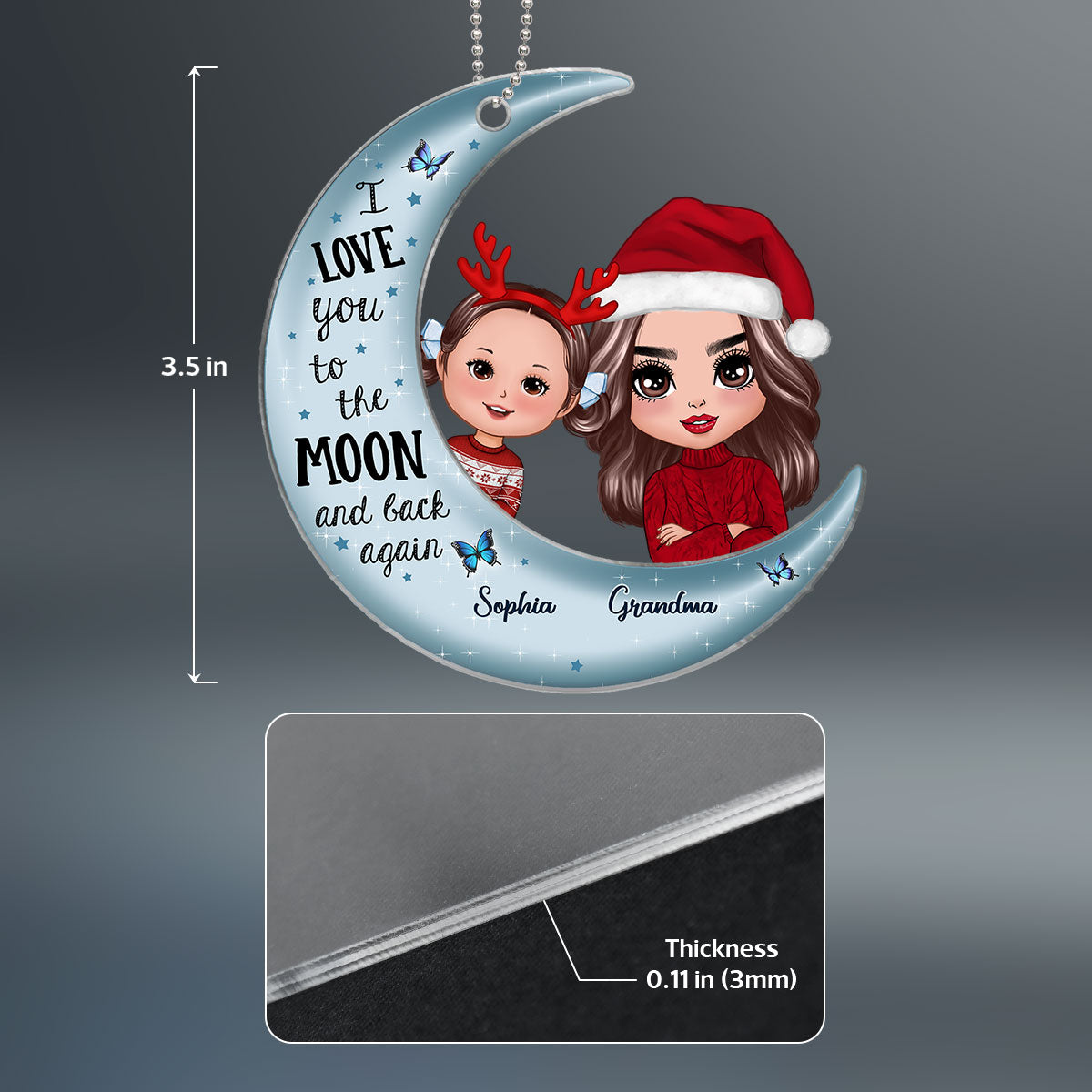 Peeking Grandma Grandkids On Moon Christmas Gift Personalized Acrylic Ornament