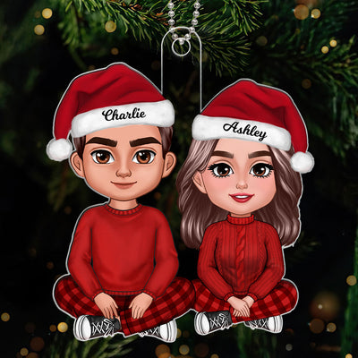 Doll Couple Sitting Crossed Leg Christmas Gift Personalized Acrylic Ornament