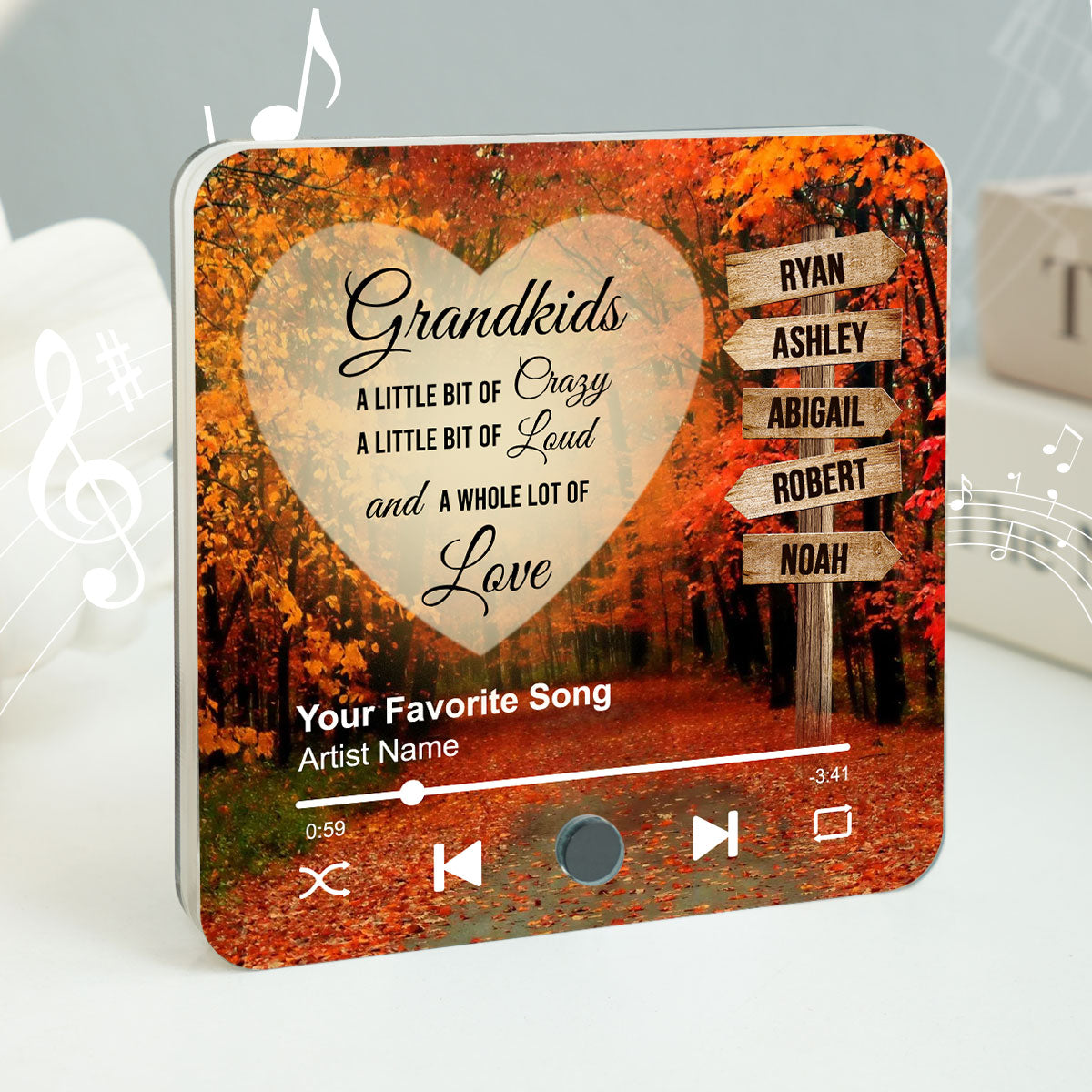 Grandkids Names On Street Sign Post Personalized Music Fridge Magnet, Perfect 2025 Gift For Mom For Grandma