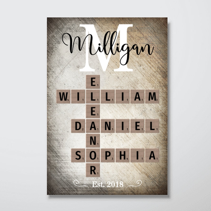 Family Name Crossword Puzzle Art - Personalized Poster - Gift For Dad, Gift For Husband, Gift For Grandpa