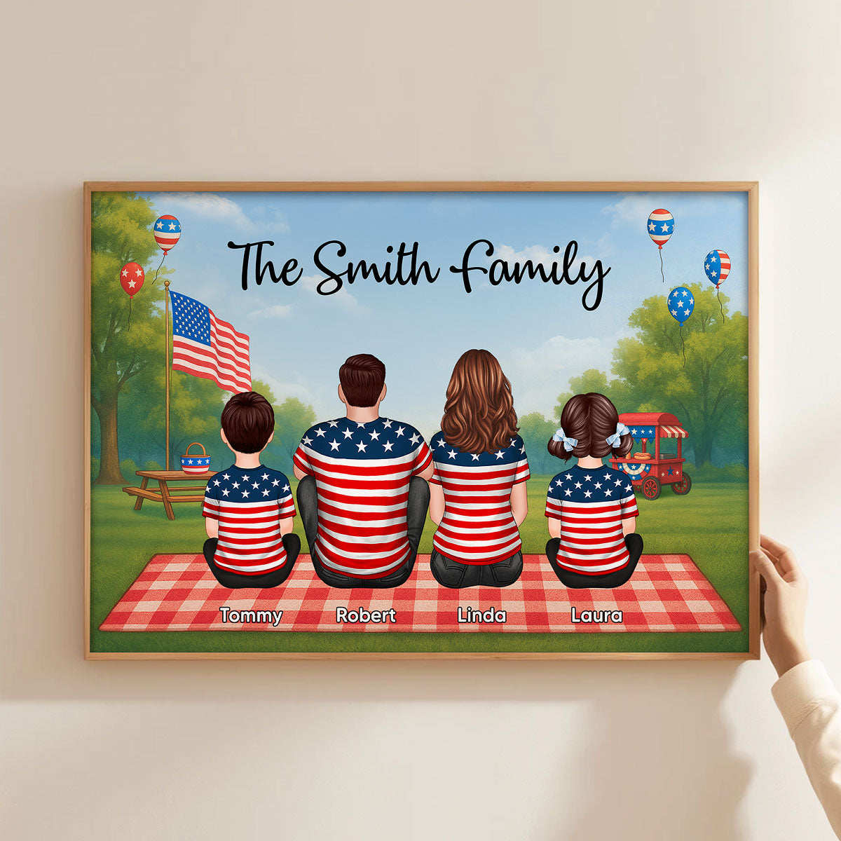 American Family In Park Picnic 4th Of July Personalized Poster