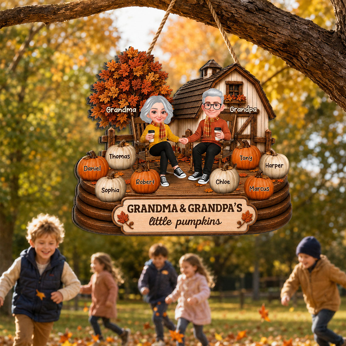 Fall Season Cozy Warm Farmhouse Style Grandma Grandpa Little Pumpkins - Personalized Wood Sign - Fall Decor For Grandparents
