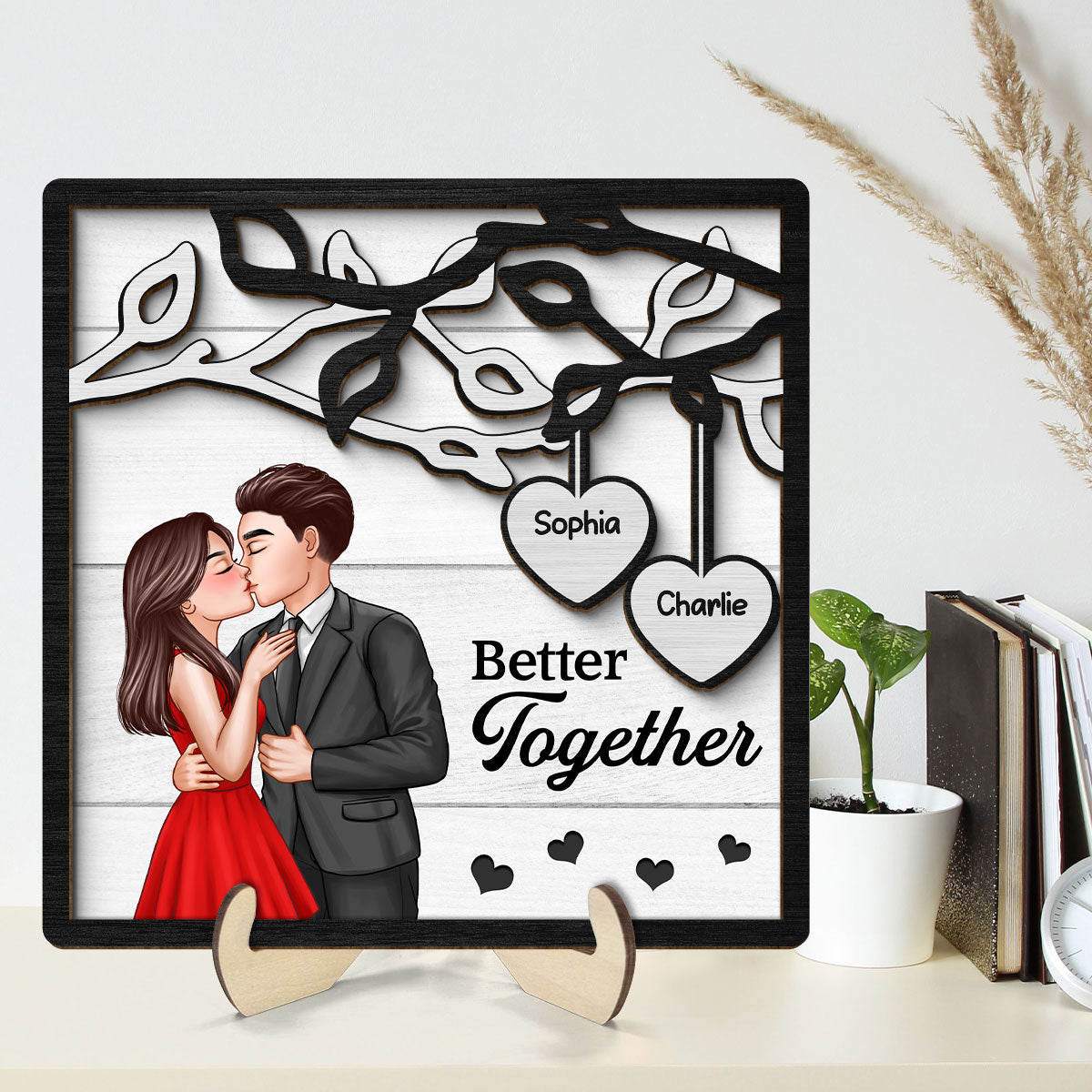 Couple Kissing Under Tree Elegant Couple Personalized 2-Layer Wooden Plaque