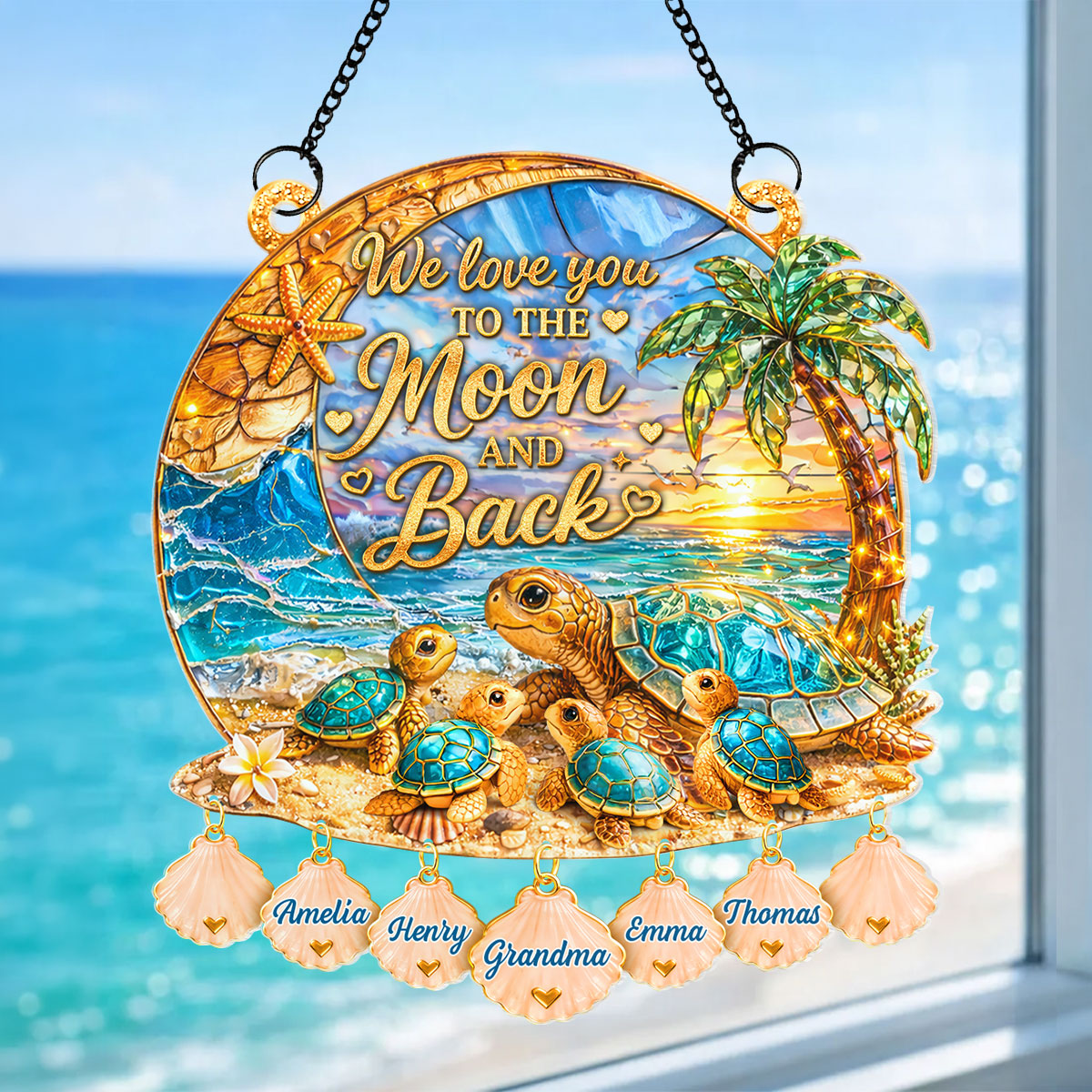 We Love You to the Moon and Back Turtle Grandma Mom - Personalized Suncatcher - Mother's Day Gift for Grandma, Mom, Wife