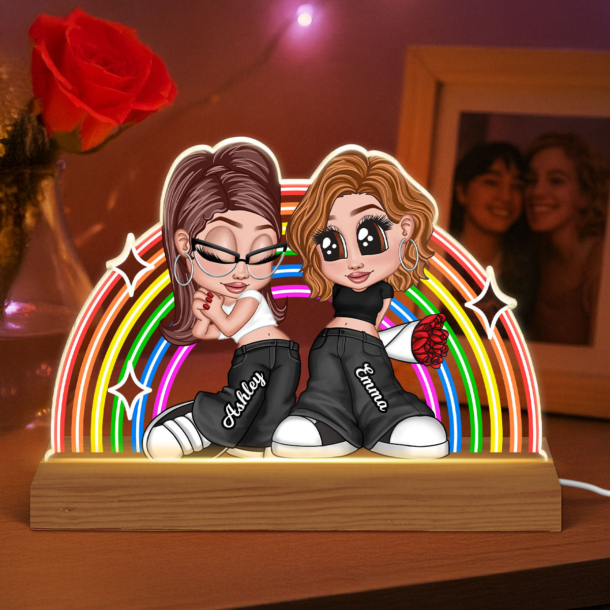 LGBT Couple Y2K Rainbow Personalized Acrylic LED Night Light