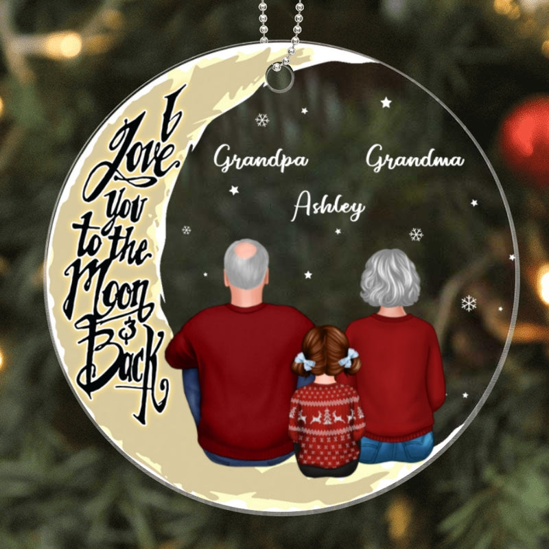 Grandma Grandpa Grandparents Grandkid On Moon Personalized Acrylic Ornament