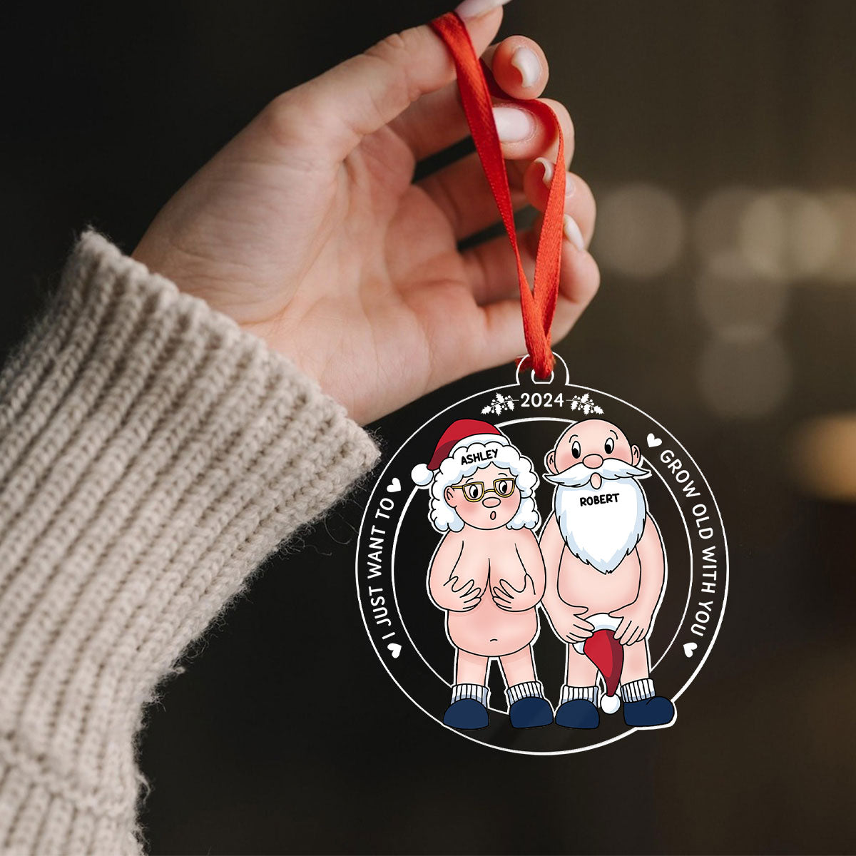 Funny Old Couple Personalized Circle Acrylic Ornament Christmas Gift for Him for Her