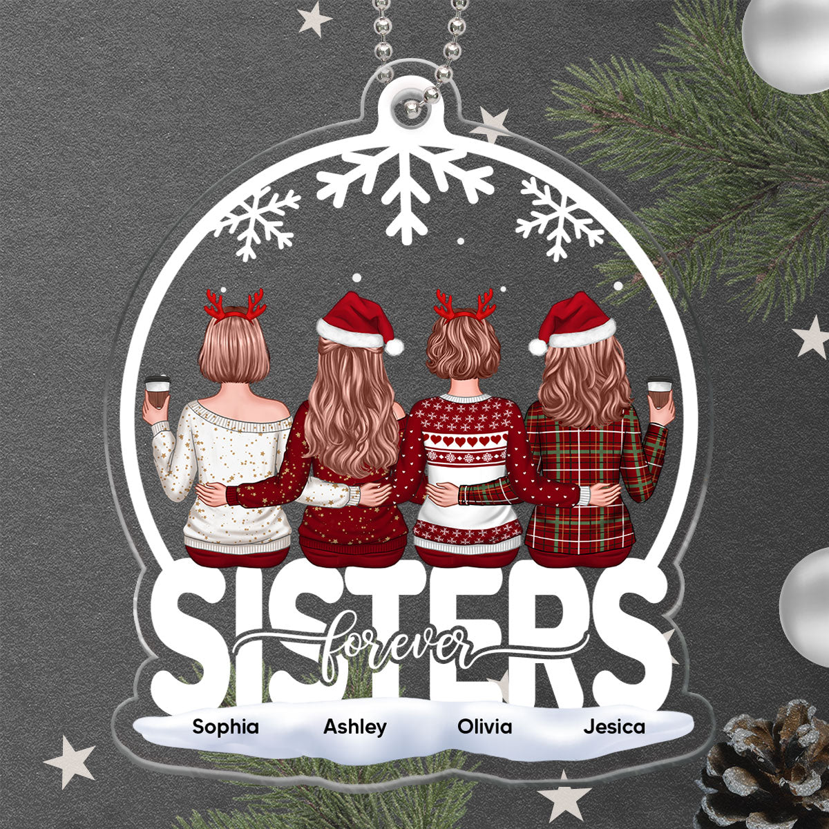 Besties Forever Back View Best Friends Red Themed Costume Personalized Acrylic Ornament