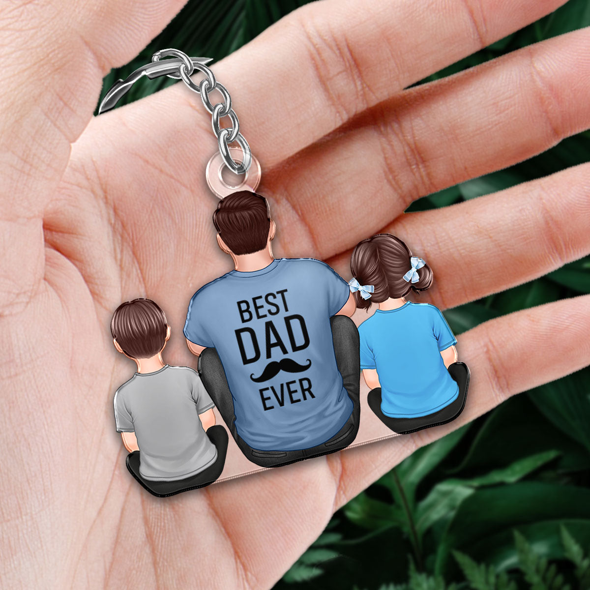Best Papa Dad Grandpa Ever Sitting With Kids Personalized Acrylic Keychain, Father's Day Gift For Dad, Gift For Husband