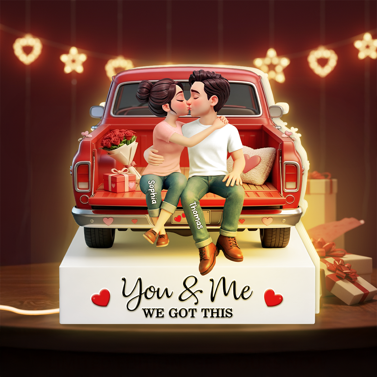 Eternal Love Couple Sitting Kissing Valentine Truck - Personalized Light Box - Valentine's Day Gift For Couple, For Him, For Her