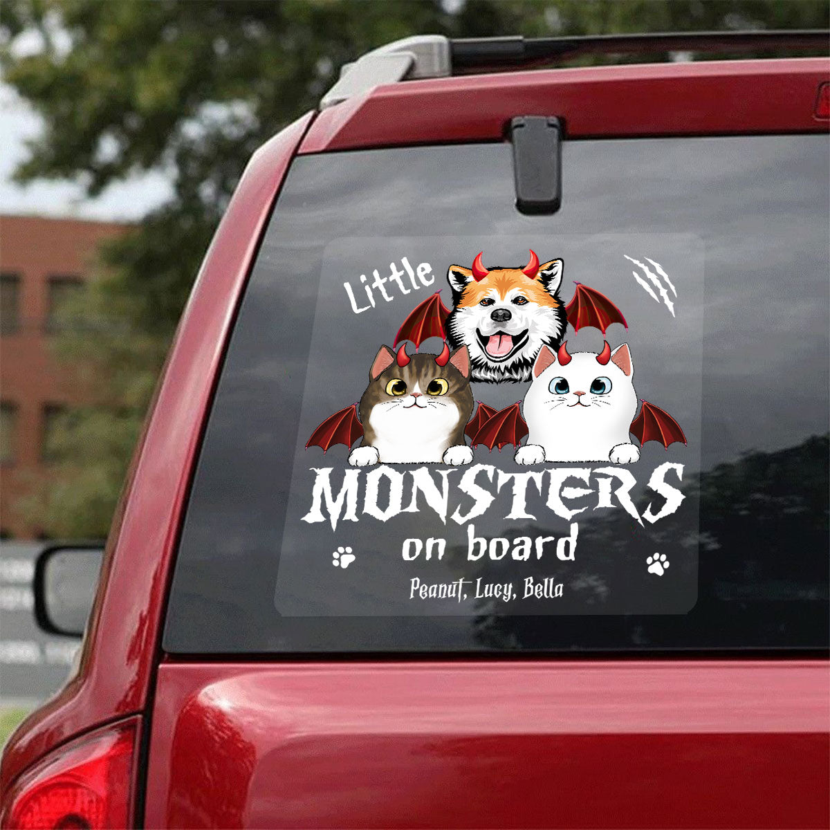 Little Monsters On Board Halloween Dogs Cats Personalized Decal, Halloween Decor