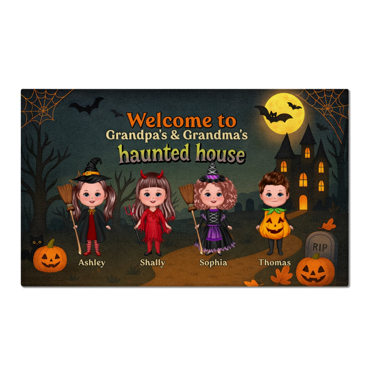 Halloween Welcome To Grandma Grandpa Grandparents Haunted House Personalized Doormat