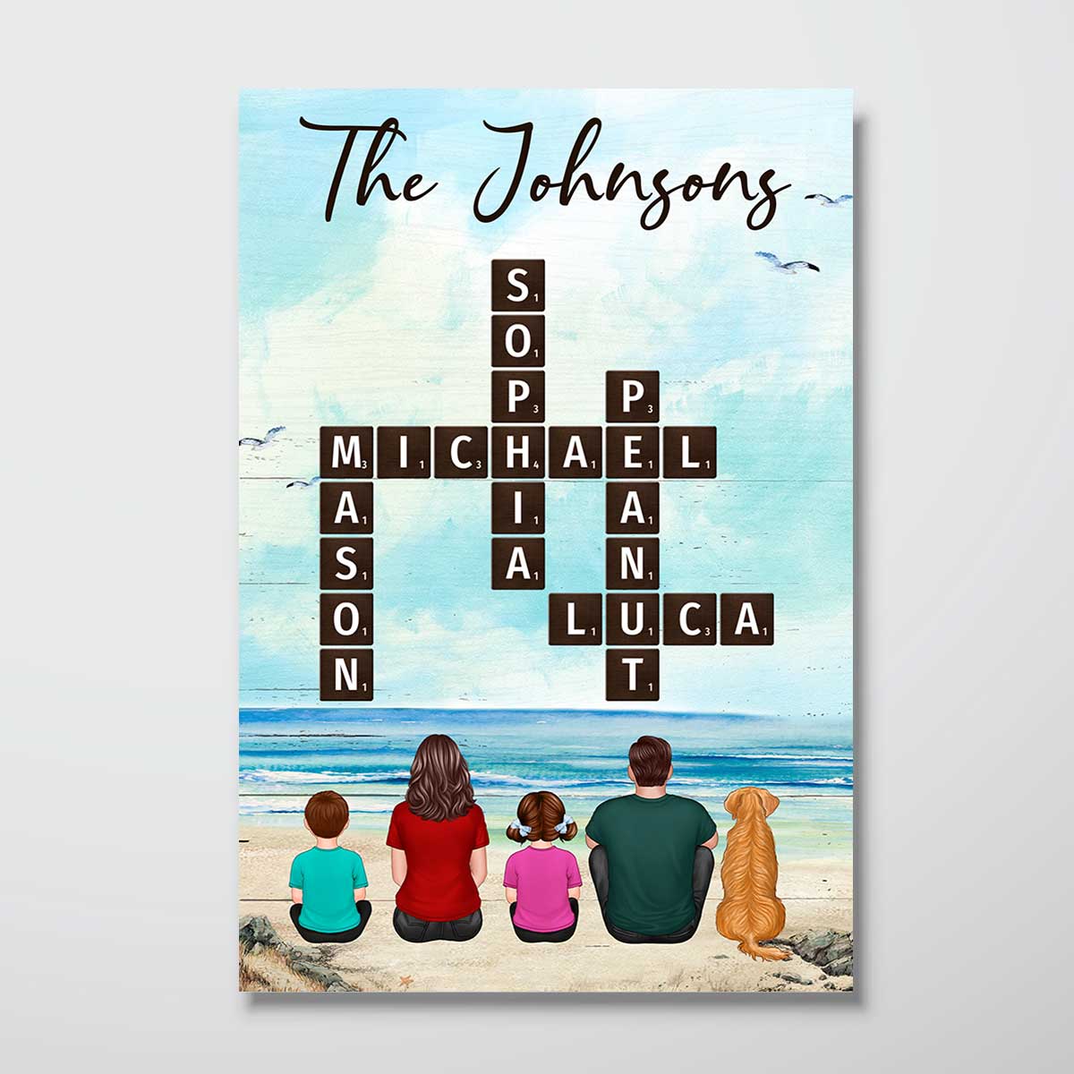Family At Beach Unique Crossword Puzzle Art Personalized Poster