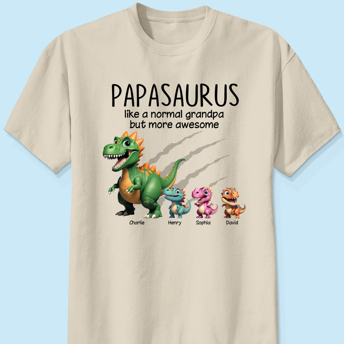 Grandpasaurus And Kids 3D Effect Dinosaurs Personalized Shirt, Father's Day Gift For Grandpa