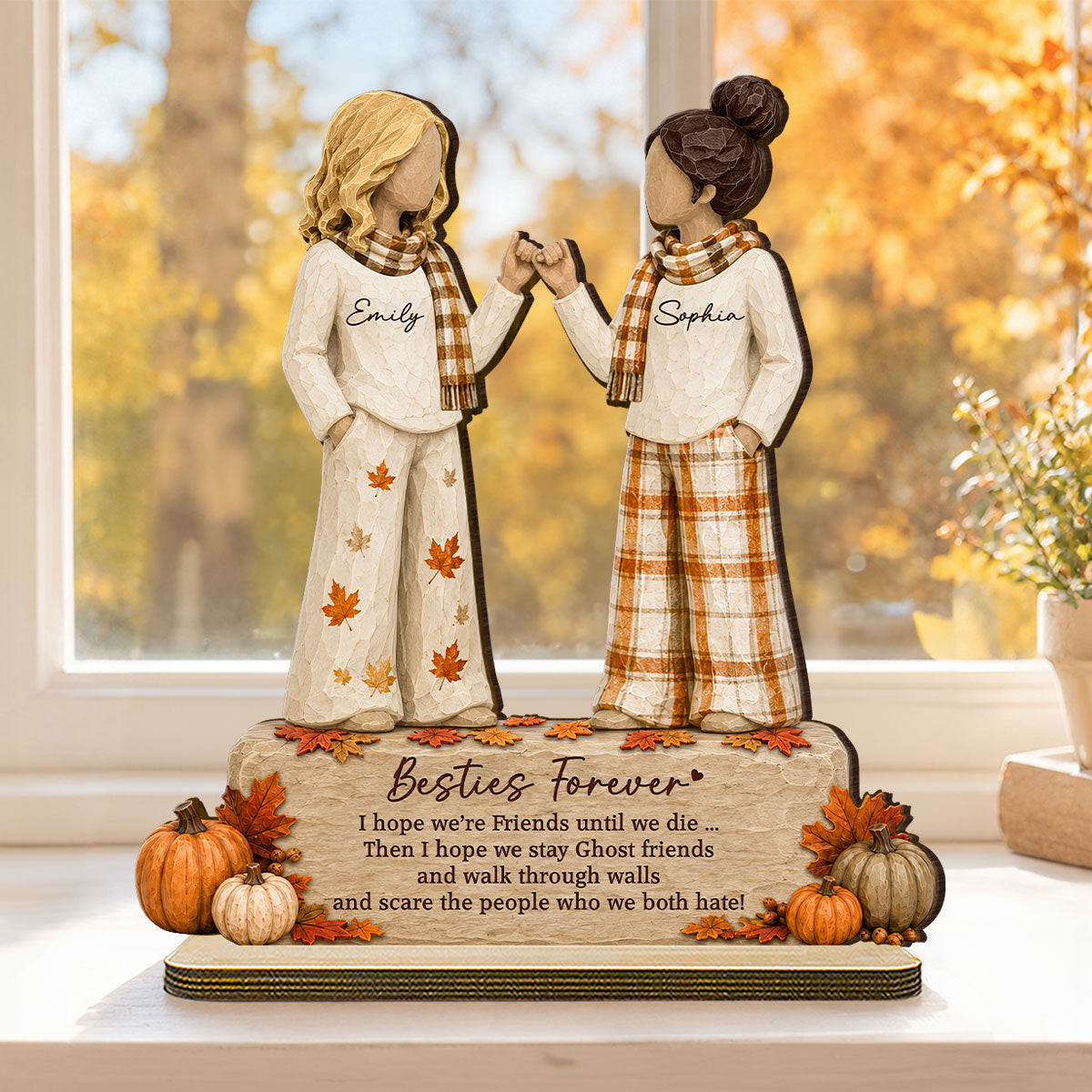Trending Fall Season Besties Forever Pinky Promise - Personalized 2-Layered Wooden Plaque - Friendship Keepsake