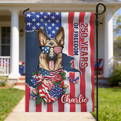 USA 250th Birthday Patriotic Flag Dog - Personalized Garden Flag - Gift For Dog Lovers