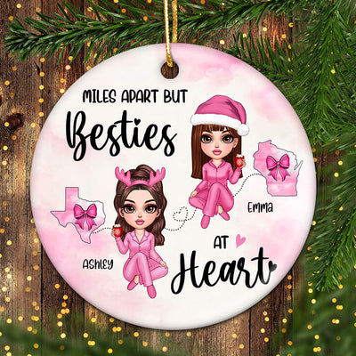 Long Distance Coquette Besties Sisters Personalized Circle Ornament, Christmas Gift