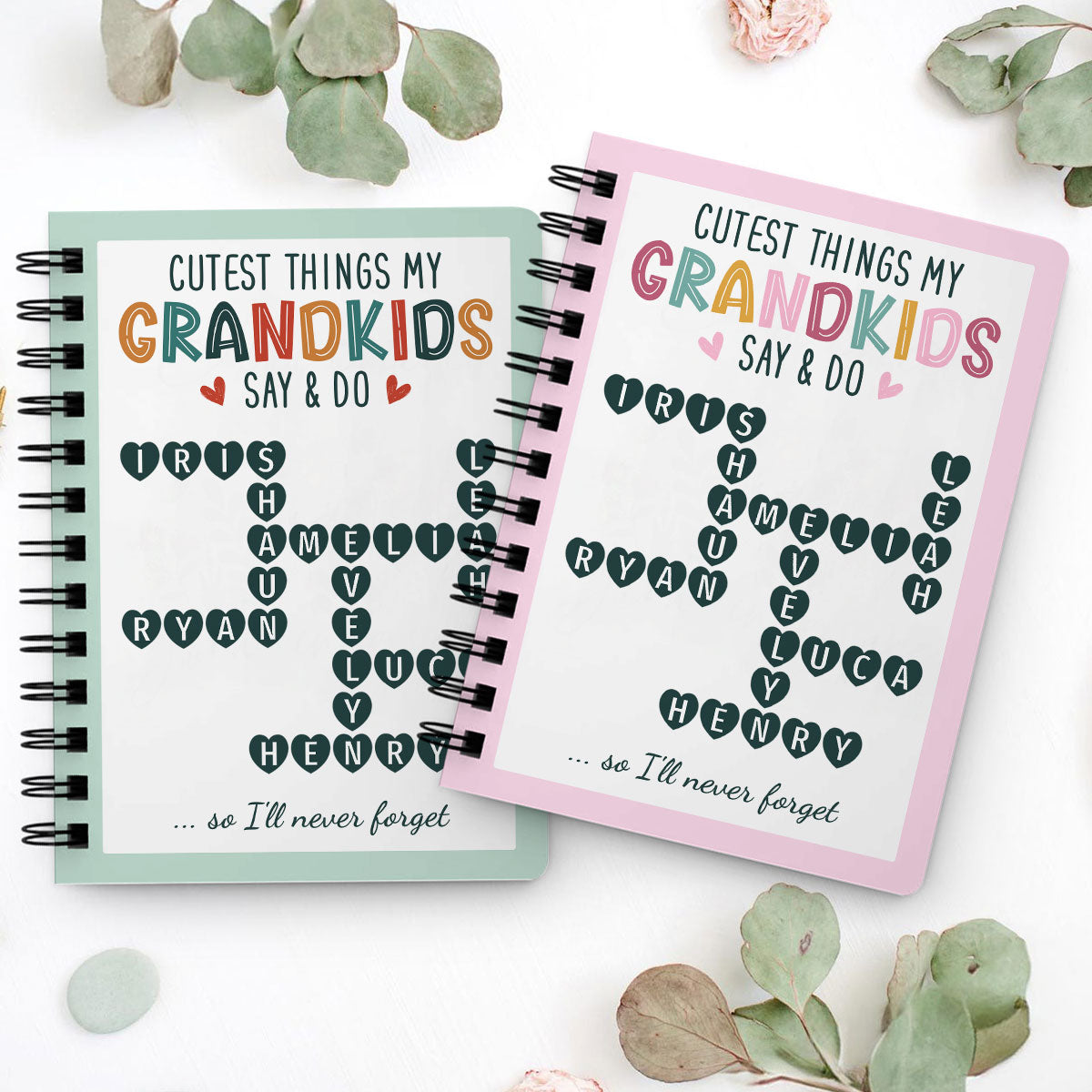 Cutest Things My Grandkids Say & Do Crossword Puzzle Personalized Spiral Notebook Journal, Memory Book
