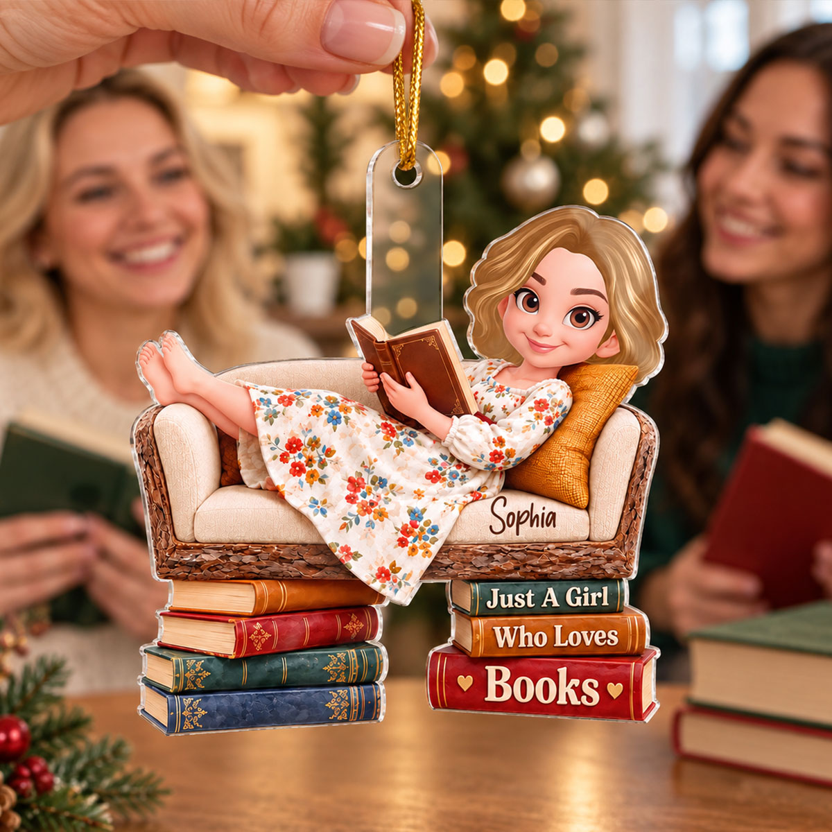 Just a Girl Who Loves Books - Personalized Acrylic Ornament - Christmas Gift for Book Lover,Wife,Mom,Friend