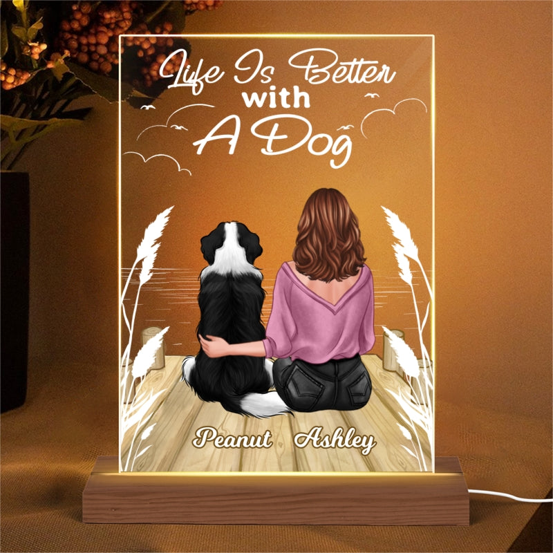 Life Is Better With Dogs Dog Mom Personalized LED Night Light, Acrylic LED Lamp