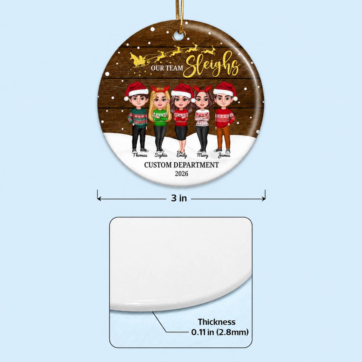 Snowy Our Team Sleighs Best Team Ever - Personalized Ceramic Ornament, Company Christmas Gift For Staff, For Employees