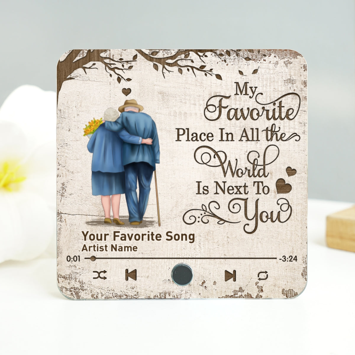 Favorite Place In The World Old Couple Walking Back View Personalized Music Fridge Magnet,  Gift For Him, For Her