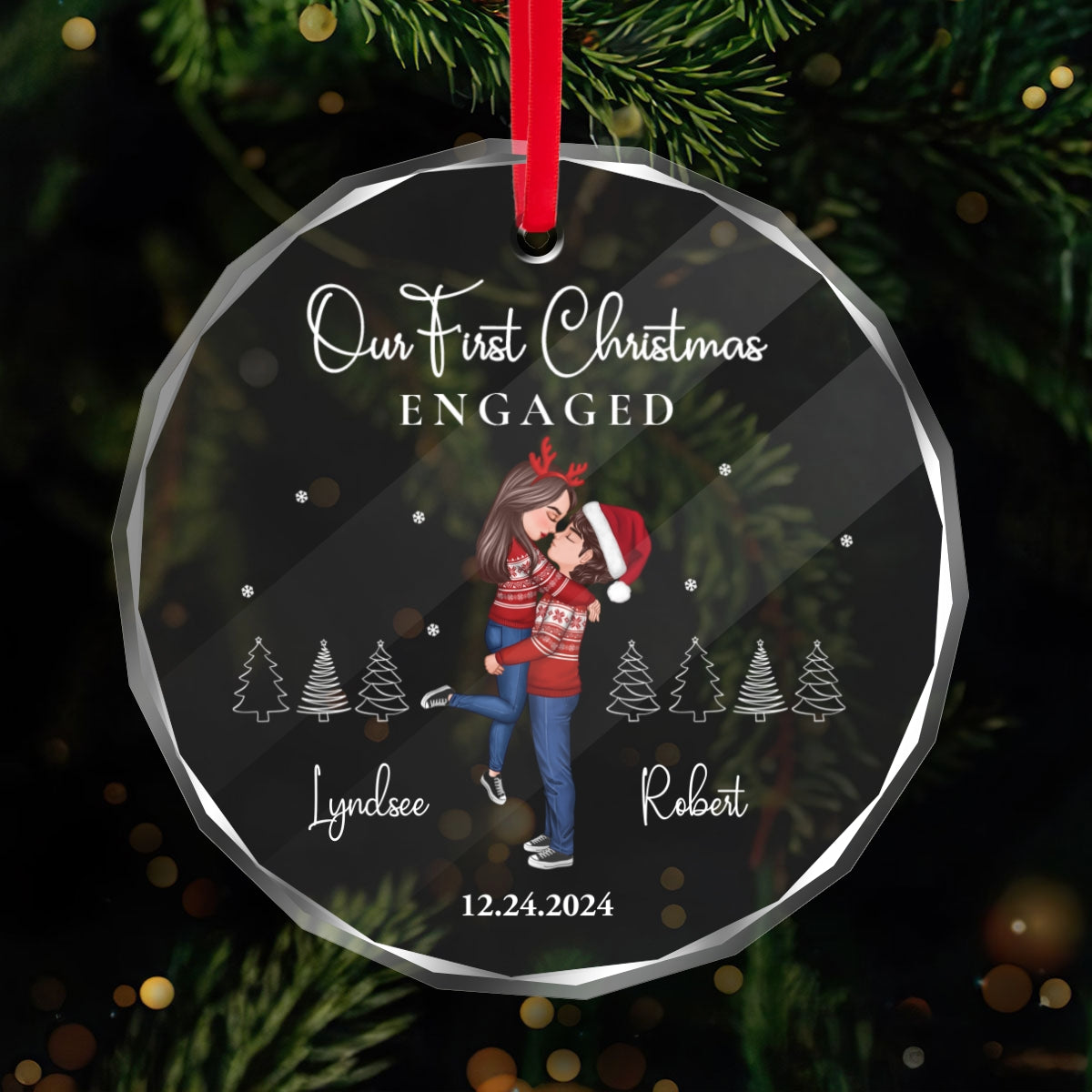 Our First Christmas Engaged Married, Newly Engaged Married Couple Personalized Glass Ornament