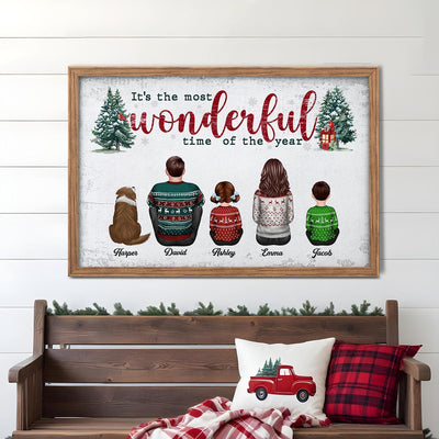 It's The Most Wonderful Time Of The Year Christmas Family Sitting Together Personalized Poster, Rustic Christmas Decoration