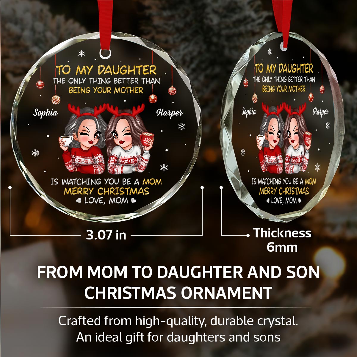 To My Daughter Son Merry Christmas Personalized Glass Ornament, Christmas Gift For Daughters, Sons