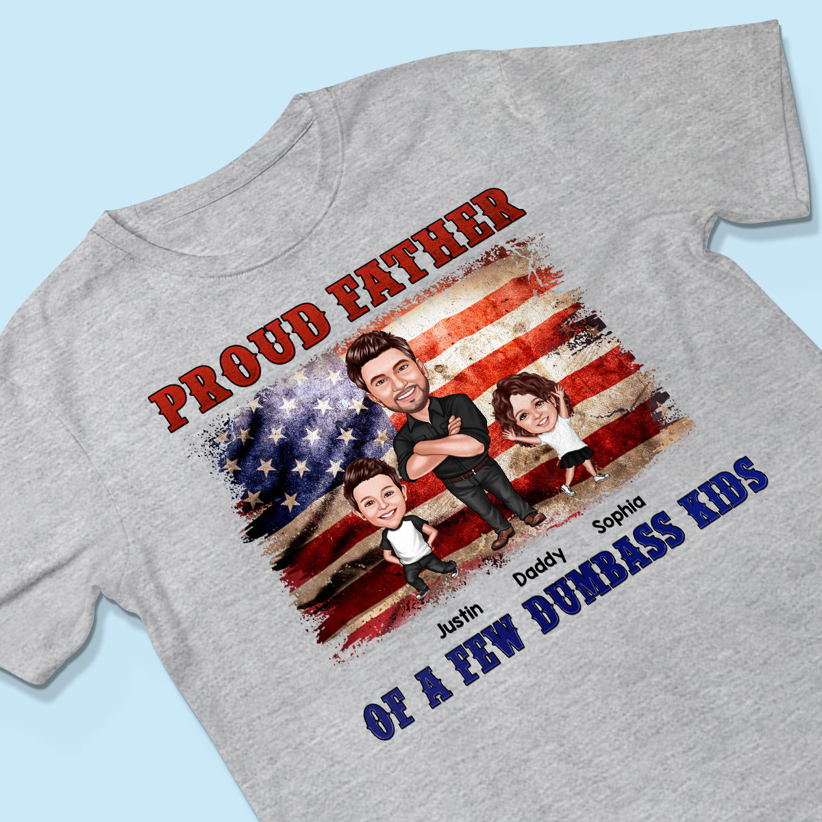 Proud Father Of Kids Caricature Personalized Shirt