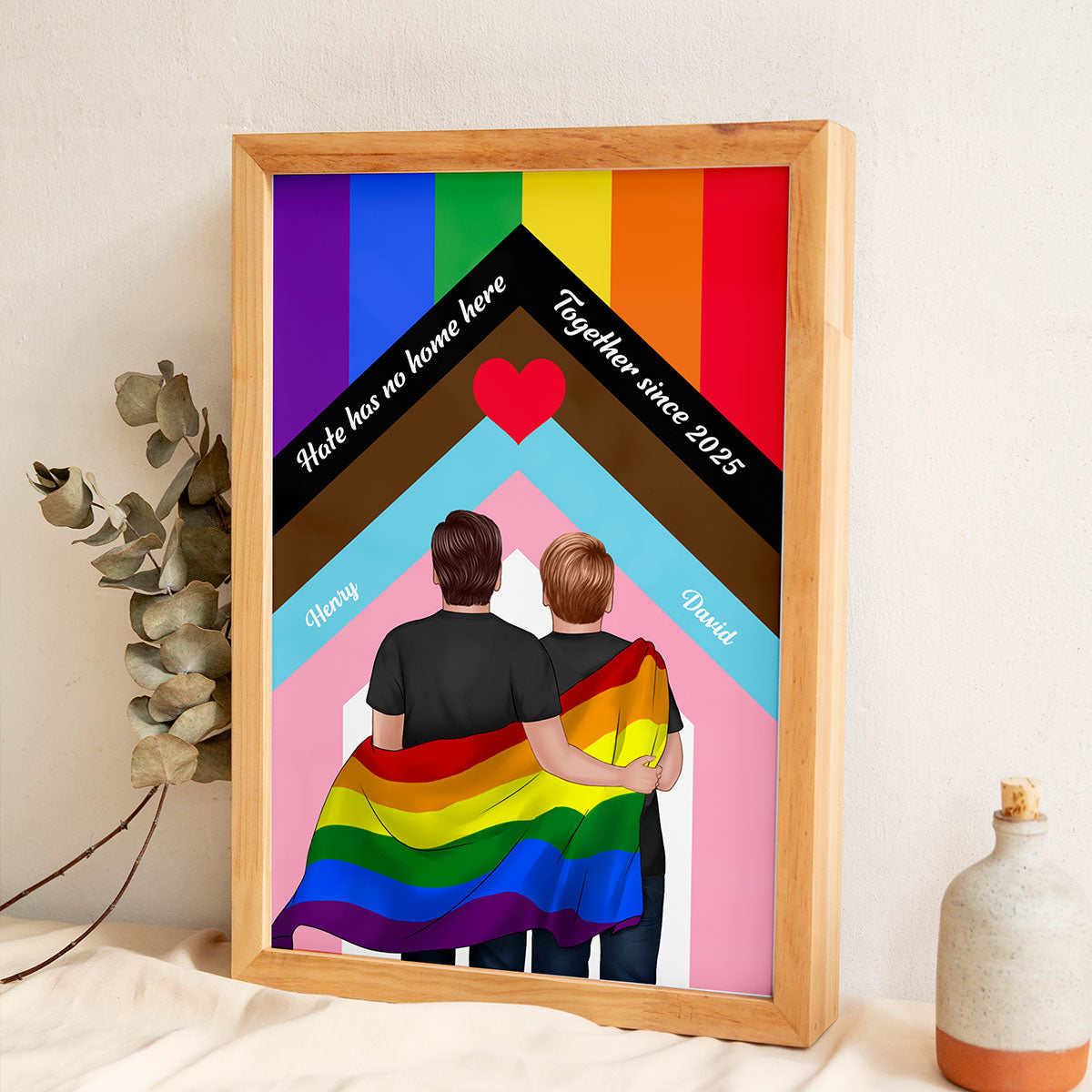 Hate Has No Home Here LGBT Couple Decor Personalized Poster