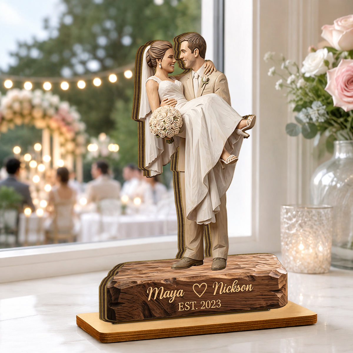 Custom Couple Photo Portrait - Personalized 2-Layered Wooden Plaque - Wedding Anniversary Gift for Her, for Him