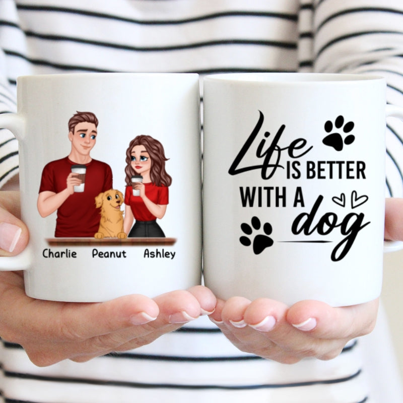 Cartoon Couple You Me & The Dog Personalized Mug