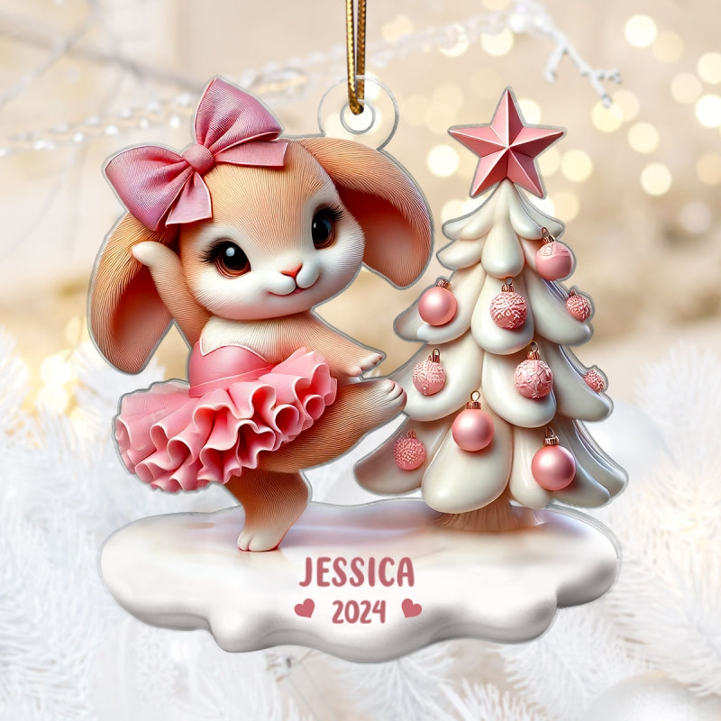 3D Effect Cute Bunny Girl Dancing Christmas Personalized Acrylic Ornament, Christmas Gift For Daughter, Granddaughter