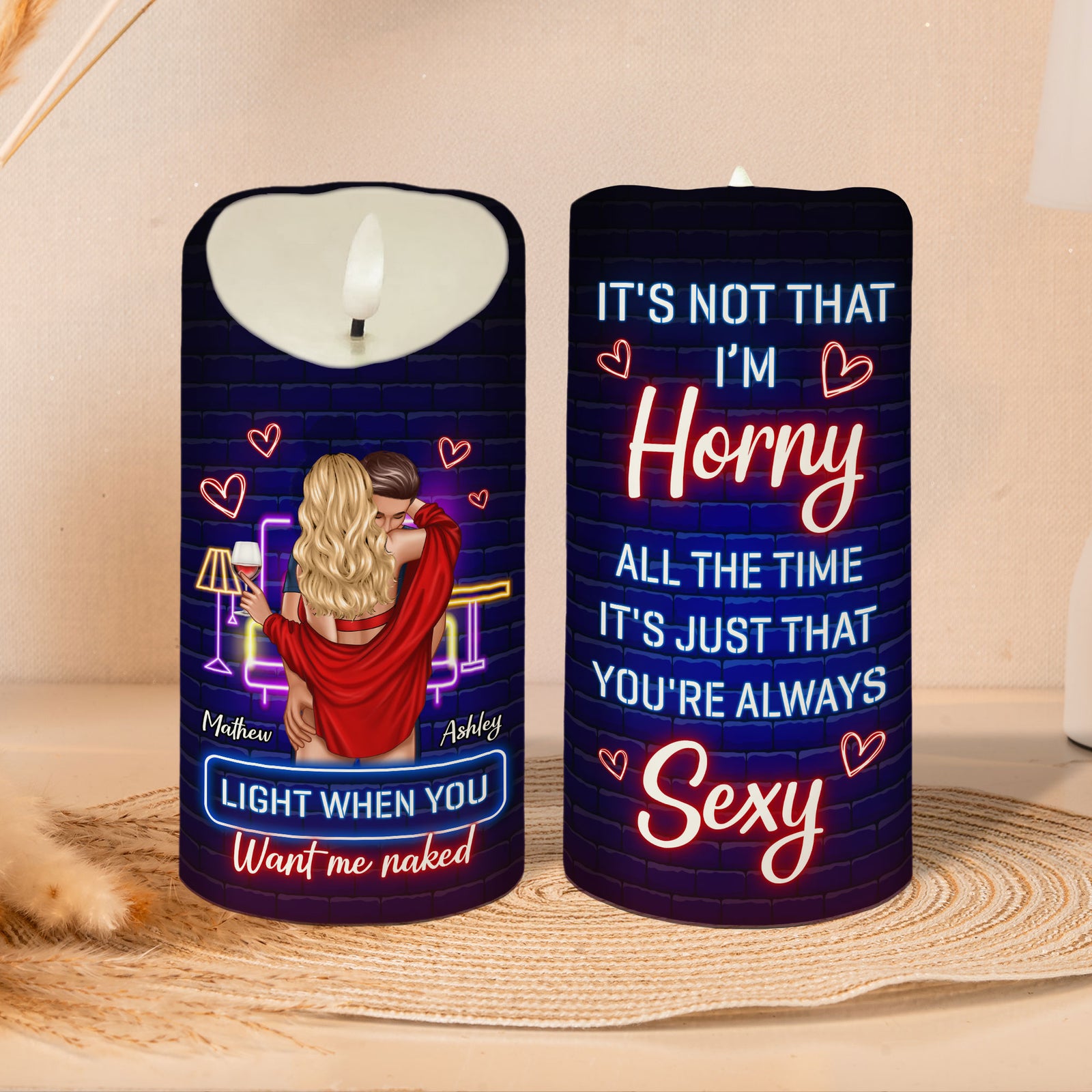 Light When You Want Me Naked Couple Personalized LED Candle