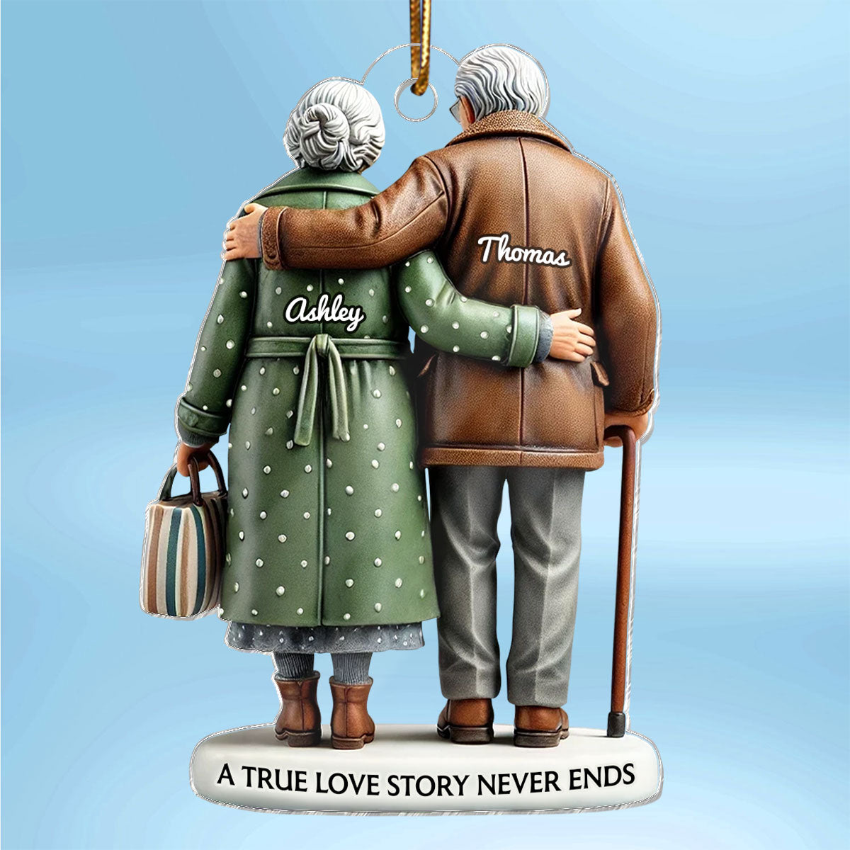 3D Effect Old Couple Embracing Personalized Acrylic Ornament, Heartfelt Keepsake,  Gift For Couple, For Him, For Her, Husband, Wife