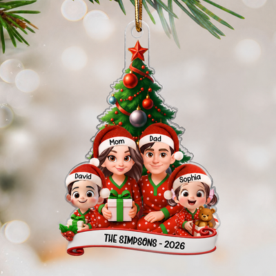Family Pajama Personalized Acrylic Ornament, Christmas Decor for Family