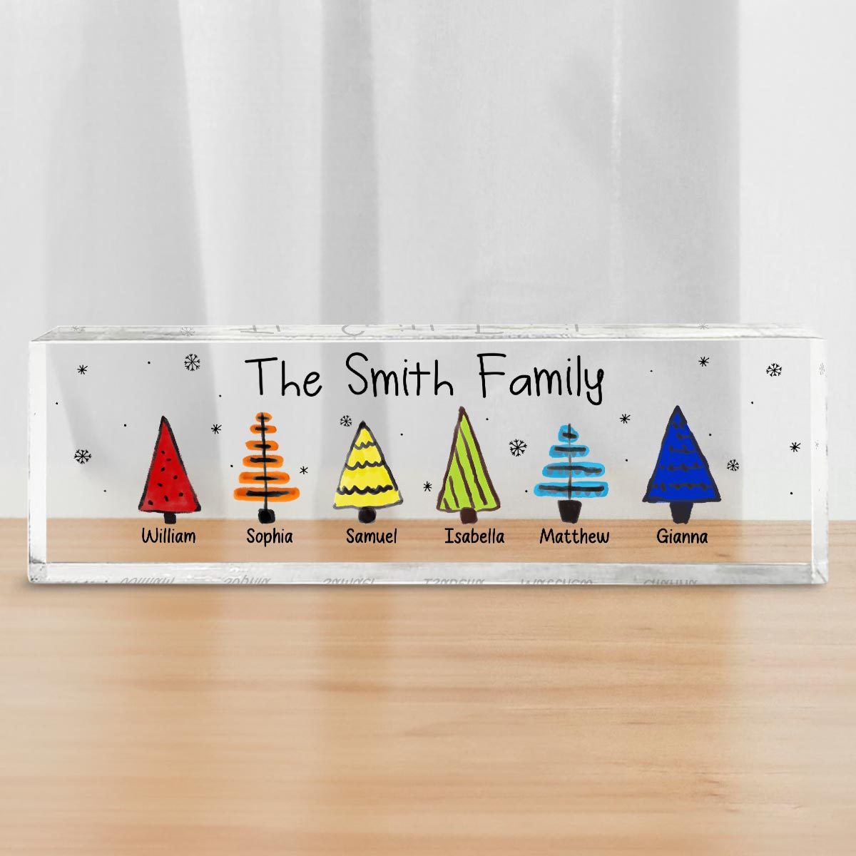 Colorful Christmas Tree Family Acrylic Desk Name Plate, Christmas Decoration