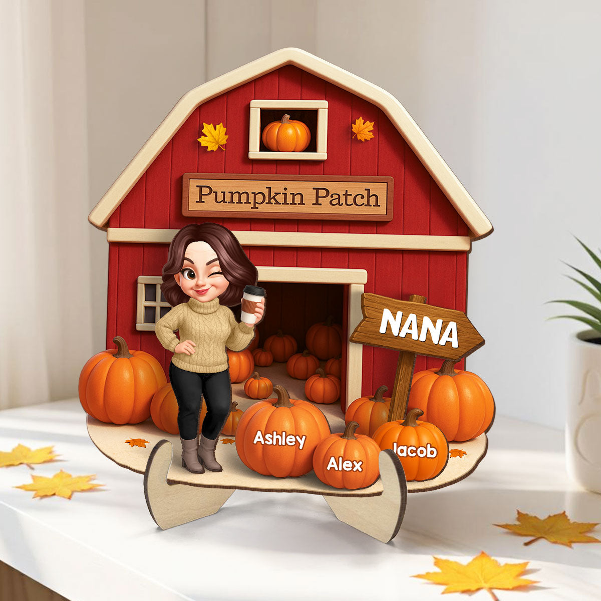 Grandma Mom Fall Season Pumpkin Patch Farm Barn Personalized 2-Layer Wooden Plaque