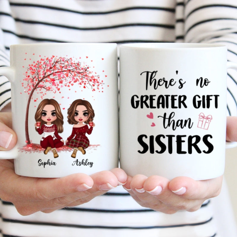 Sitting Doll Besties Under Pink Heart Tree Personalized Mug