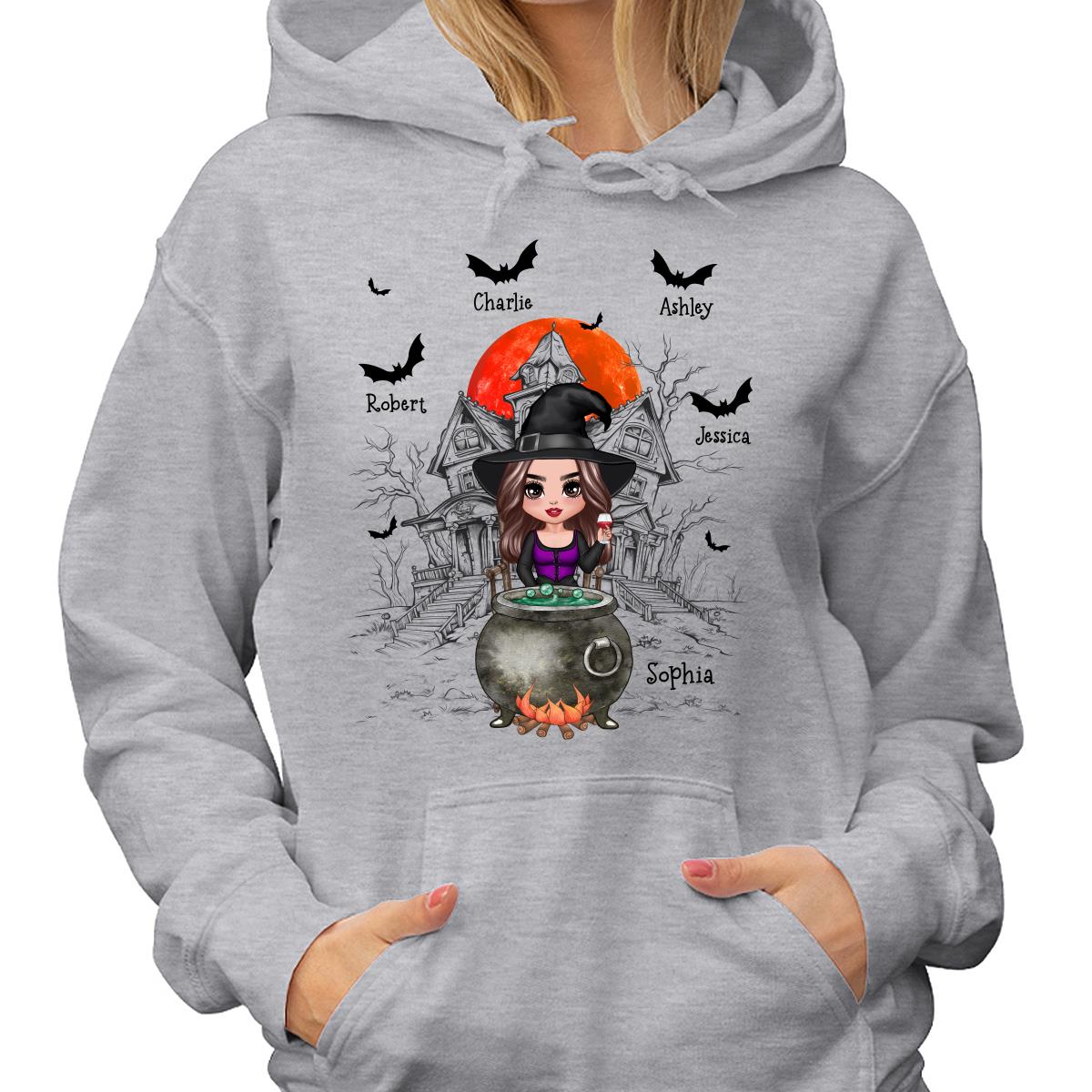 Grandma Mom Witch Sitting Poison Pot Halloween Personalized Shirt