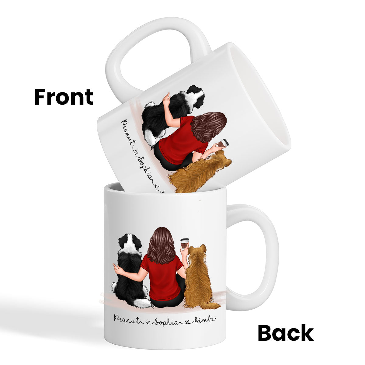 Pet Owner Portrait, Custom Dog Mom Cup Back View Woman & Dogs Personalized Mug Mother‘s Day Gift For Her
