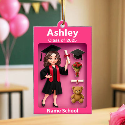 3D Effect Pink Toy Box Graduation - Personalized Acrylic Ornament - Gift For Seniors 2025