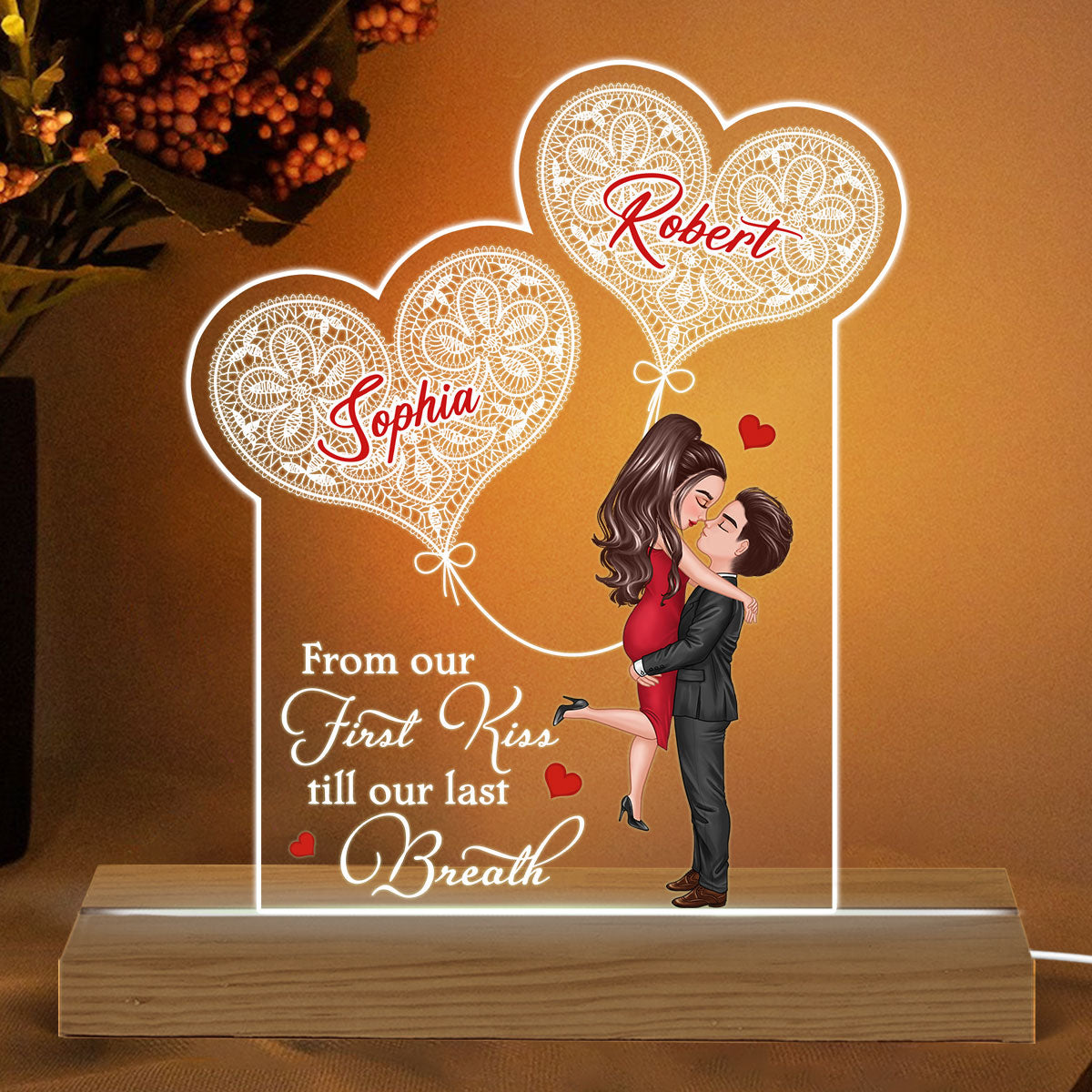 Lace Heart Couple Personalized Custom Shape LED Night Light
