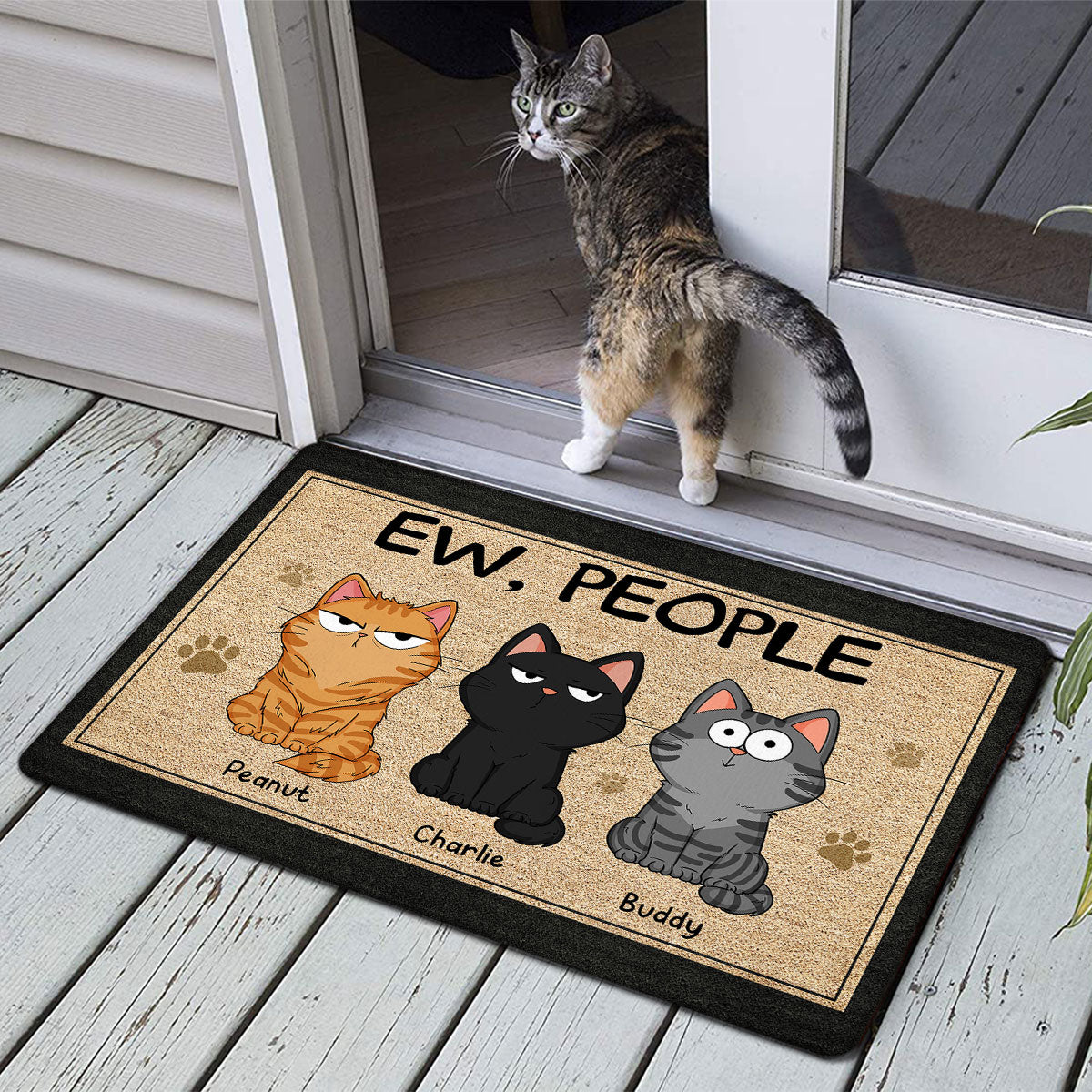 Ew People Funny Fluffy Cat Expression Gift For Cat Lover Personalized Doormat