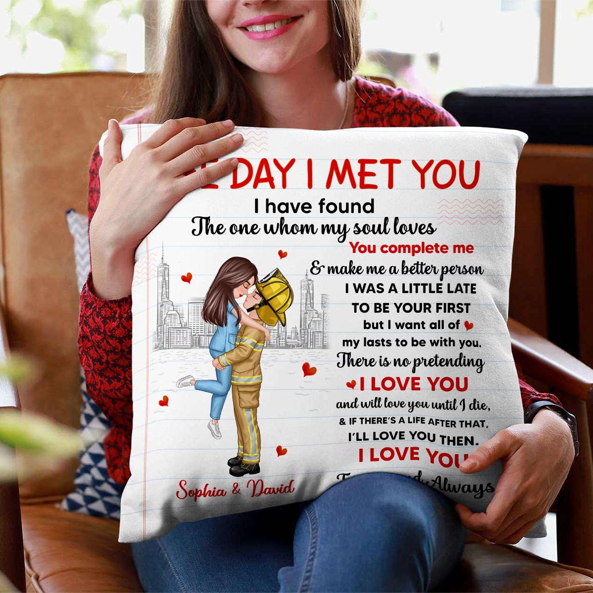The Day I Met You Couple Valentine‘s Day Gifts by Occupation Gift For Her Gift For Him Firefighter, Nurse, Police Officer Personalized Pillow
