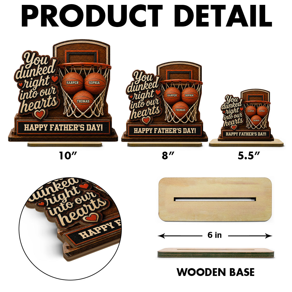 You Dunked Right Into Our Hearts Custom Name 2D Flat - Personalized 2-Layered Wooden Plaque - Father's Day Gift For Basketball Dad