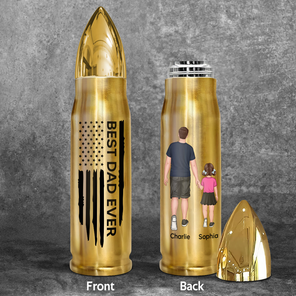 Best Dad Papa Grandpa Ever Man & Kids Walking Nation Flag Gift For Husband Father Figures Personalized Bullet Tumbler