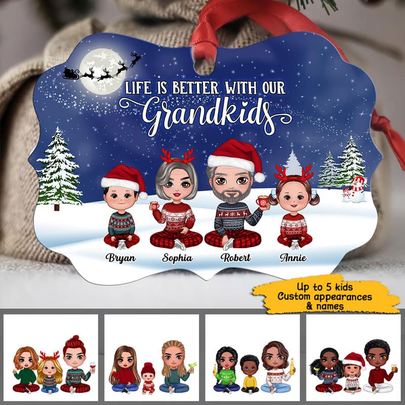 Doll Grandparents Sitting With Grandkids Personalized Christmas Ornament
