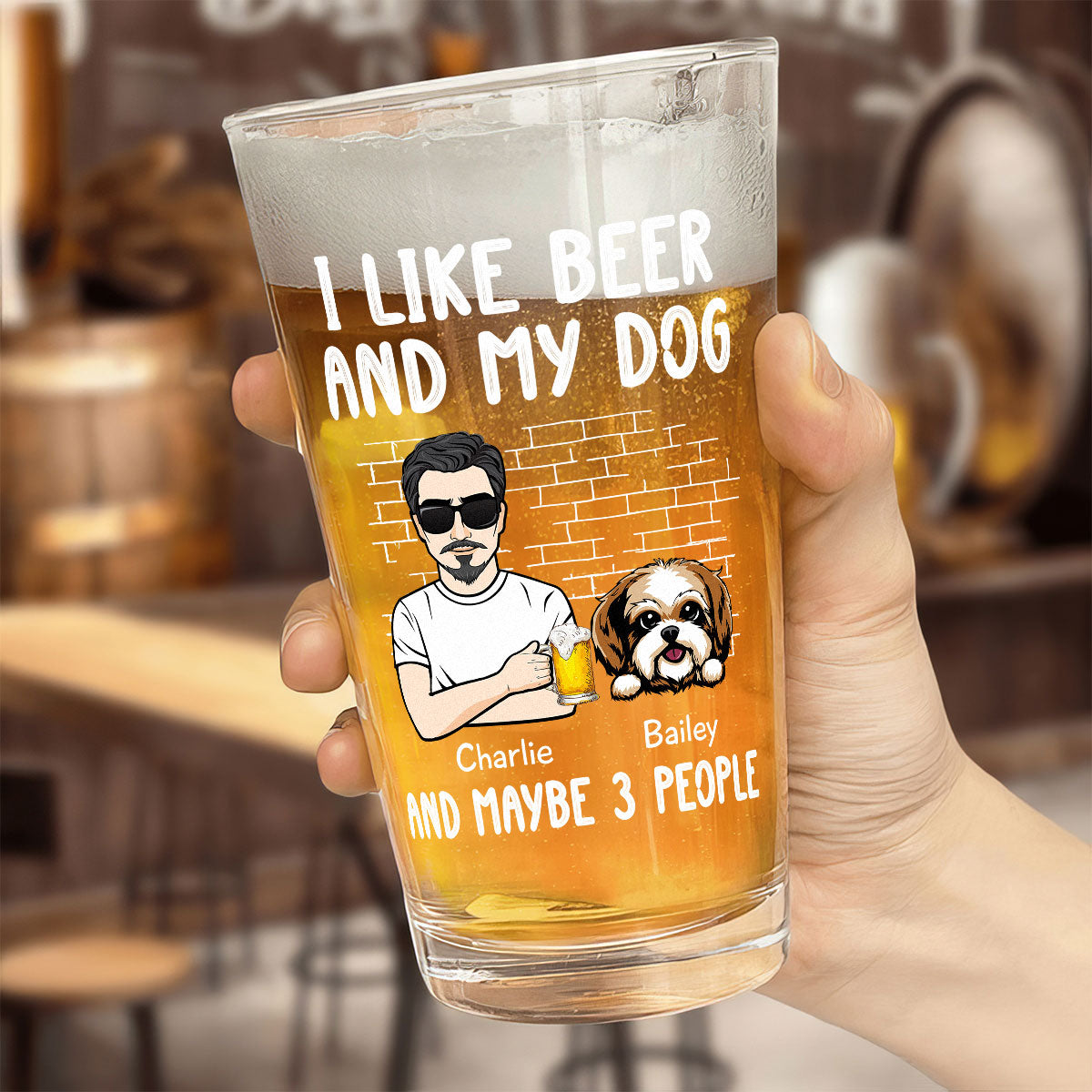 I Like Beer & My Dog Dog Lover Beer Lover Gift Personalized Beer Glass